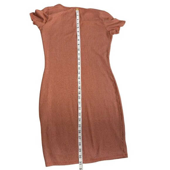 Forever 21 Womens Ribbed Knit Rust Orange Short Sleeve Bodycon Dress Size S - Picture 7 of 8